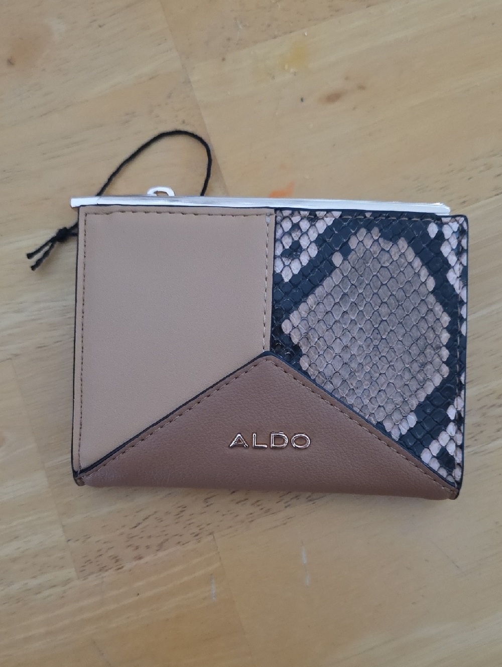 ALDO Two-Tone Brown & Beige Snake-Accent Compact Wallet